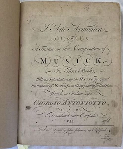 L'ARTE HARMONICA OR A TREATISE ON THE COMPOSITION OF MUSICK ANTONIOTTO MUSICA 176 - Bild 1 von 9