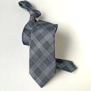 Cravatta collo uomo Michael Kors grigio gingham check plaid seta skinny - Foto 1 di 9