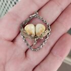 Vtg Antique Deer Tooth Hunting Pendant Silver & Gold Tone Unmarked Approx 3.5cm