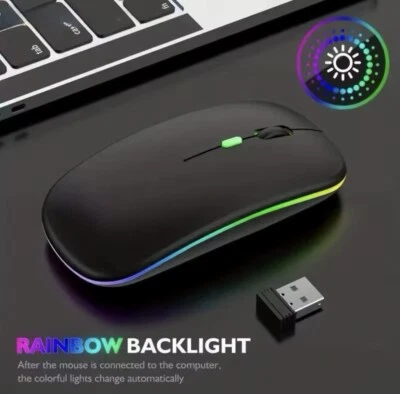 Wireless LED Mouse Rechargeable Optical Silent Mice USB For PC Laptop UK - Image 1 of 4