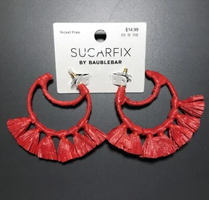 New SUGARFIX by BaubleBar Crescent Moon Red Crepe Paper Tassel Earrings - Picture 1 of 7