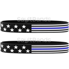 2 Child Size 7" US Flag Stars & Stripes Wristbands Thin Blue Line USA Bracelets