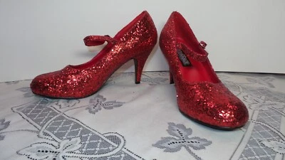 FUNTASMA Ruby Red Sequined High Heel Dorothy Oz Halloween Costume Shoes - 9.5 - Image 1 of 4