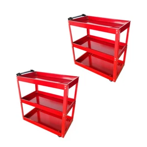 SOGA 2X 3 Tier Tool Storage Cart Portable Service Utility Heavy Duty Trolley Red - Picture 1 of 7