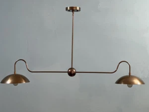 2 Light Curved Shade Elegant Brass Ceiling Light Double Shade Linear Chandelier - Picture 1 of 8