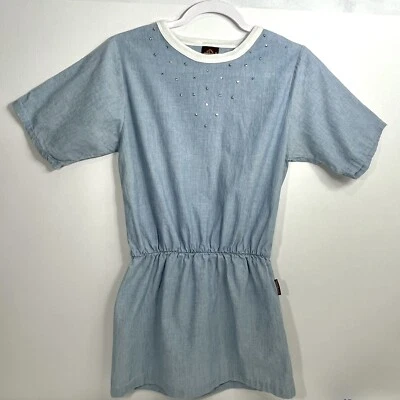 Vintage Jordache Dress Girls Sz 14 Blue Chambray Silver Star Studs USA - Image 1 of 4