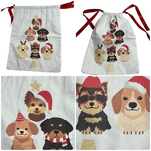 Woven Drawstring Holiday Puppy Dogs Christmas Gift Bag 12" x 14" - Picture 1 of 9