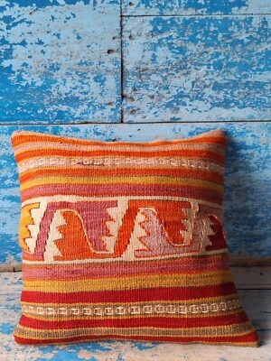 1950s 15"x15"- 39cm x 40cm Turco Tecido à Mão Vintage Lã Rara Kilim Fronha - Imagem 1 de 4