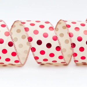 Drahtband rot Folie gepunktet Natur 63 mm, Basteln, Schleifen, Weihnachten, - Bild 1 von 1