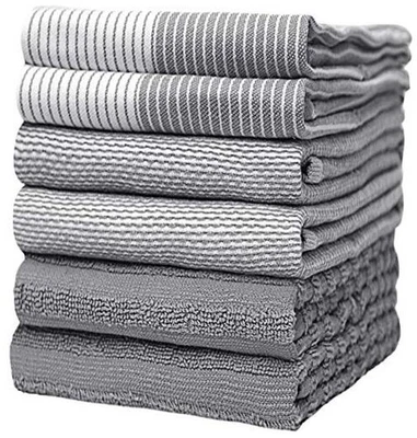 Premium Kitchen Towels (20”x 28”, 6 Pack) | Large Cotton Dish Towels | Grey - Image 1 of 4
