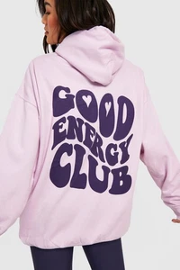 Women Boohoo Purple lilac Good Energy Club Hoodie New Medium - Picture 1 of 7