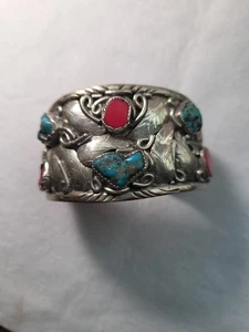 Bracciale in argento turchese e corallo rosso BT - Foto 1 di 12