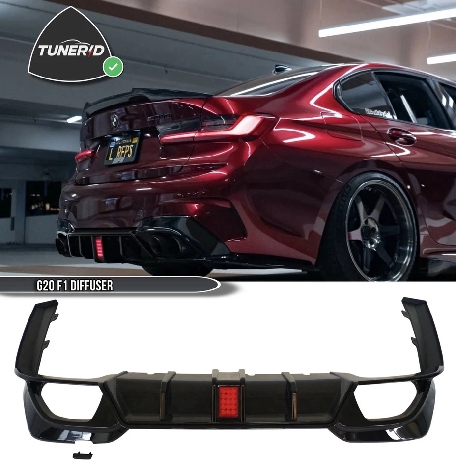 BMW G20 LCI Gloss Black LED F1 Rear Diffuser For 19-22 3 Series (M SPORT) - Image 1 of 4