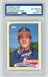 JOHN SMOLTZ "HOF 15" Braves Signed 1989 Topps Rookie Card #382 PSA AUTO 75277 - Picture 1 of 2