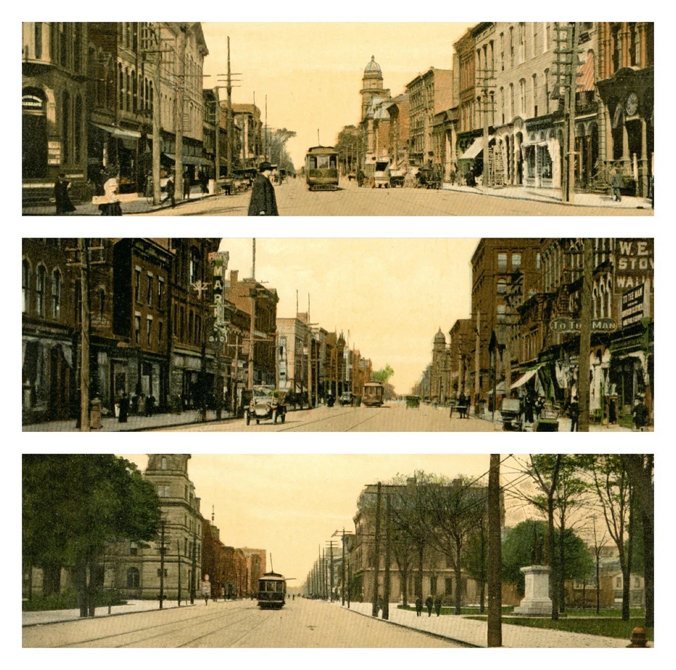 Set x 3 STATE STREET, ERIE,PA Postcards c1914 Street Scene POST OFFICE, Monument - Image 1 of 4