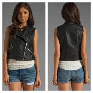 MM Couture by Miss Me Vegan Leather Moto Vest Black Biker Size Small Zip Button - Bild 1 von 8