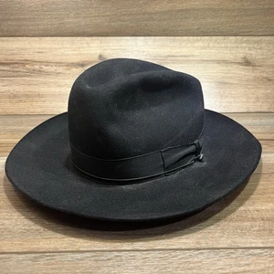 Cappello Uomo Vintage Feltro Nero Borsalino Fedora Taglia 7 3/8 (L) Made in Italy - Foto 1 di 9