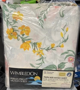 Vintage Sears Wimbledon Perma Prest Musselin Blume Twin Spannbetttuch - Neu mit Etikett - Bild 1 von 2