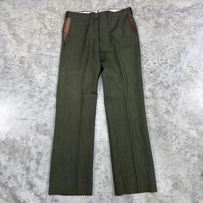 Vintage LL Bean Pants Mens 32x36 Green Wool Talon Zip Flap Pockets Dress 70s - Image 1 of 4