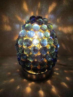 Lampe vintage. Grappe de Raisin.Billes de Verre Murano.Pied Métal chromé 1970-80 - Photo 1/4