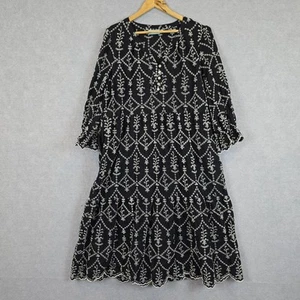 Blue Illusion Dress Womens 3XL Black Broderie Anglaise Embroidered Midi Flaw* - Picture 1 of 13