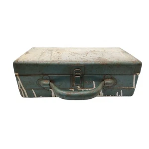 Caja de herramientas de acero pesado de color verde vintage con estante de brocas - Imagen 1 de 6