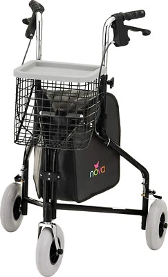 NOVA Traveler 3-Wheel Rollator Walker, All Terrain 8” Wheels BLACK - OPEN BOX - image 1 of 4