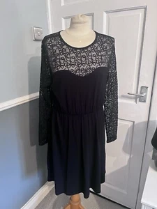 Femme Black Dress With Lace Style Top Half & Sleeves. New and Tagged. Size 16 - Picture 1 of 3