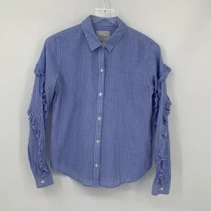 Rails Lizzi shirt blouse top button long sleeve blue white stripe ruffle Small - Picture 1 of 4