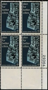 1967 Plan for Better Cities Platte Block von 4 5c Briefmarken, Sc # 1333, postfrisch, OG - Bild 1 von 1
