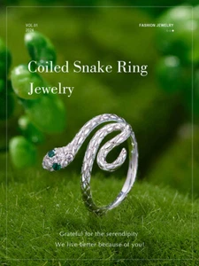 Fashion Copper Unique Silver Plated CZ Coiled Snake Open Ring Women Gift Jewelry - Picture 1 of 16