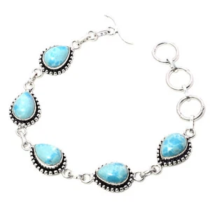 Larimar Gemstone 925 Silver Handmade Ethnic Jewelry Bracelet 7-8" - Picture 1 of 3