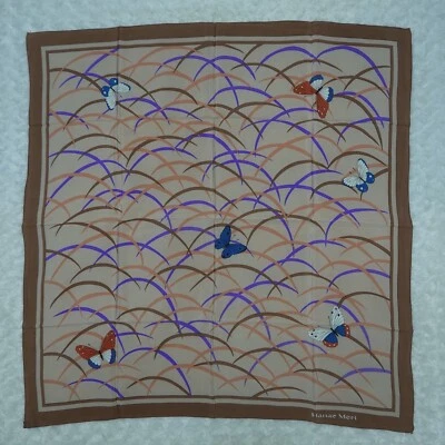 Bufanda de seda mariposa marrón HANAE MORI 30,5" X 30" O523 Foto 1 de 4