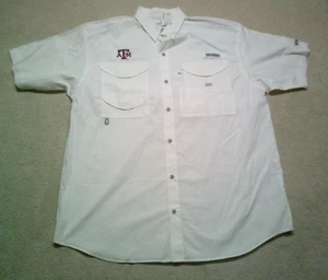 NWT Texas A&M Aggies Button Up Shirt Mens Large White Columbia PFG - Picture 1 of 8