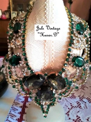 FAVOLOSA ANTICA COLLANA CZECH  HUSAR.D  BRILLANTI,GIADA, QUARZI CM.43x10: UNICA! - Immagine 1 di 4