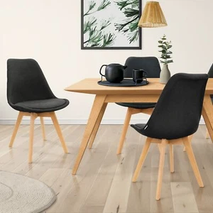 Set 4x sillas de comedor asiento nórdico ergonomico negro con patas de madera - Imagen 1 de 7