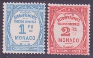 MONACO STAMP YVERT TAXE 27/28 SCOTT POSTAGE DUE 25/26 "1F BLUE + 2F RED" MNH VF - Picture 1 of 1