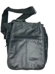 Vintage Buxton Black Leather Unisex Cross body Bag Travel Bag - Picture 1 of 14
