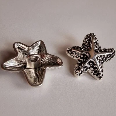 ANTIQUE SILVER STAR METAL BUTTONS – 22mm, SHANK, STARFISH, OCEAN, BEACH, SEA, UK - Image 1 of 3