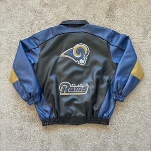 Vintage St. Louis Rams NFL Full Zip Leather Jacket Large - Picture 1 of 24