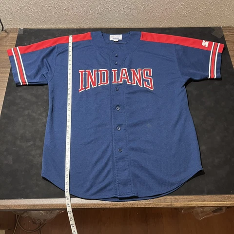 Vintage CLEVELAND INDIANS STARTER MLB 90s Spell out BASEBALL JERSEY MENS XL Cover