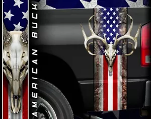 (Set) Left & Right Side Truck Bed Vinyl Decal American Buckhead American Camo - Foto 1 di 4