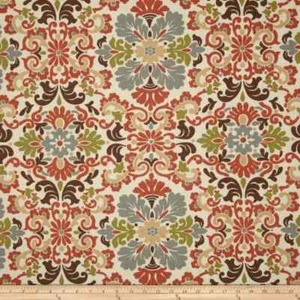 Waverly FOLK DAMASK TERRACOTTA Cotton Red Green Floral Drapery Uph Fabric - Picture 1 of 1