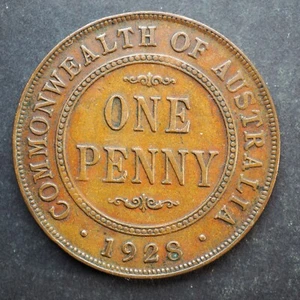 1928 Australia Penny - Bronze Coin - George V - FREE SHIPPING! M5529 - Picture 1 of 2