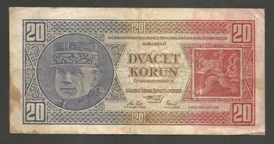 Czechoslovakia 20 Korun 1.10.1926; F+, P-21b; BNB-B202b; NOT PERFORATED - Image 1 of 2