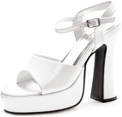 Ellie Shoes White Pat Platform Sandals Sexy Open Toe Buckle Strap Costume Shoes - Image 1 of 4