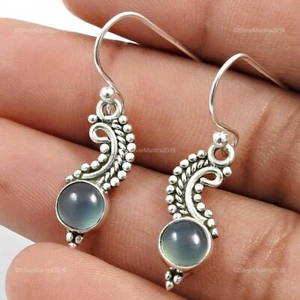 Chalcedony Dangle Earrings Solid 925 Sterling Silver Women Gift Jewellery - Picture 1 of 8