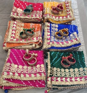 Women's Jaipuri Art Silk Bandhej Rajasthani Bandhani Dupatta with Gota Patti - Bild 1 von 11