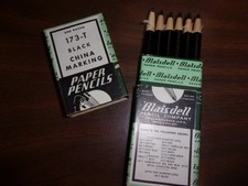 12 Vtg Blaisdell Black Paper Wrapped China Marker Pencils In Original Box 173-T