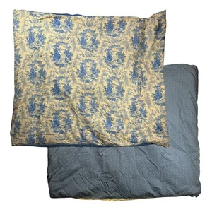 Vintage Heavy Reversible French Toile Comforter With Rope Trim Blue / Gold READ - Picture 1 of 8